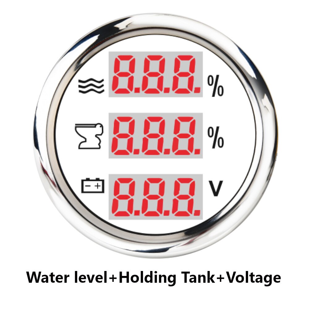 Universal 52mm Waterproof 3 in 1 Multi-Function Digital Gauge Water Tank Level Gauge Holding Tank Voltmeter 9-32V With Alarm