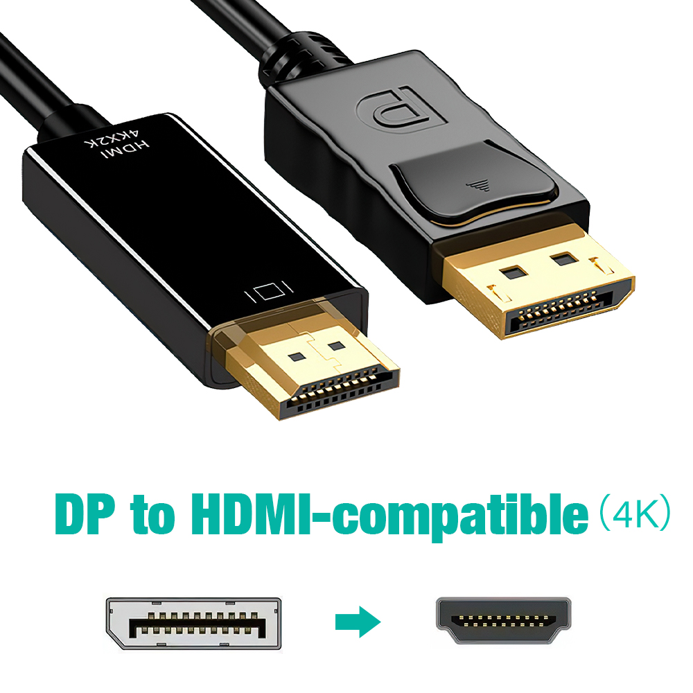 1.8m displayport-hdmi-kaapeli dp uros-uros vga dvi hdmi video-audiokaapeli 4k 1080p tietokoneeseen kannettavaan tietokoneeseen televisio projektori näyttö: Musta