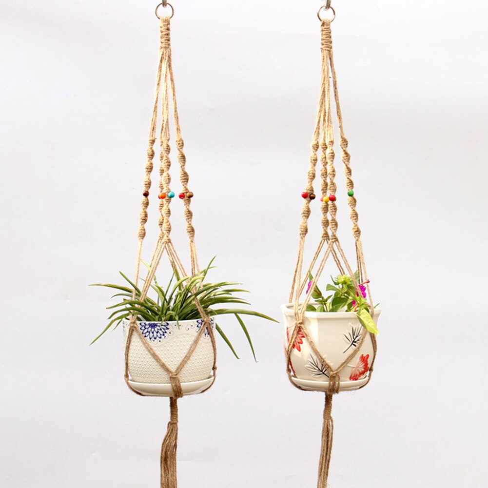 Linen Rope Hanging Baskets Flowers Plants Pot Hanger Net Hanging Basket Holder Net Flowerpot Wall Decor Home Garden Decoration