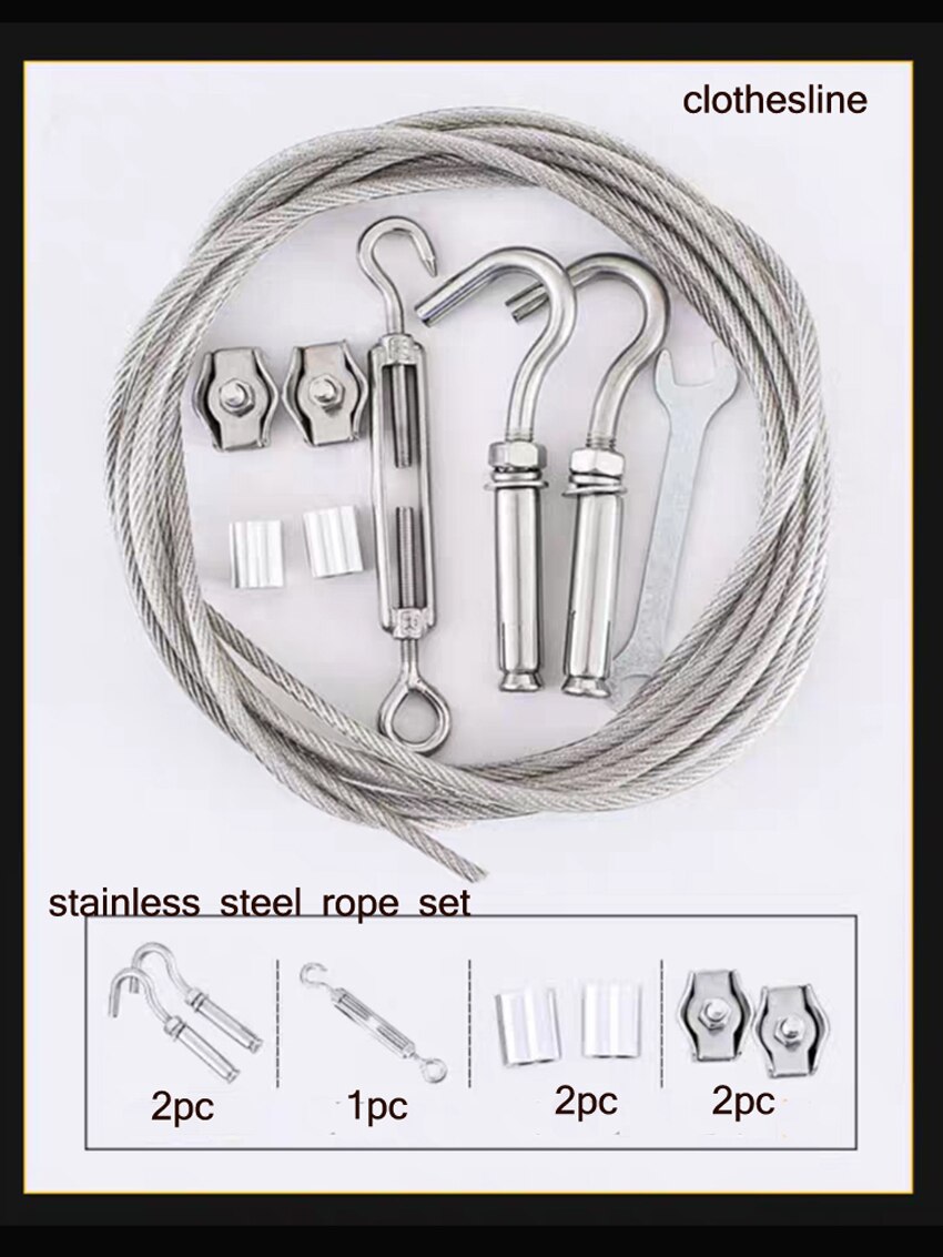 4mm Stainless Steel Rope Set Outdoor Clothesline 1M -10M Length