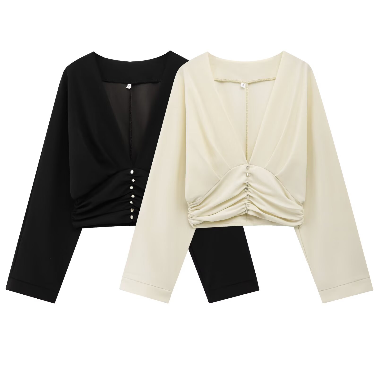 Boutique mode dames casual gevoel Europese en Amerikaanse golfstijl brede swing geplooide top met V-hals