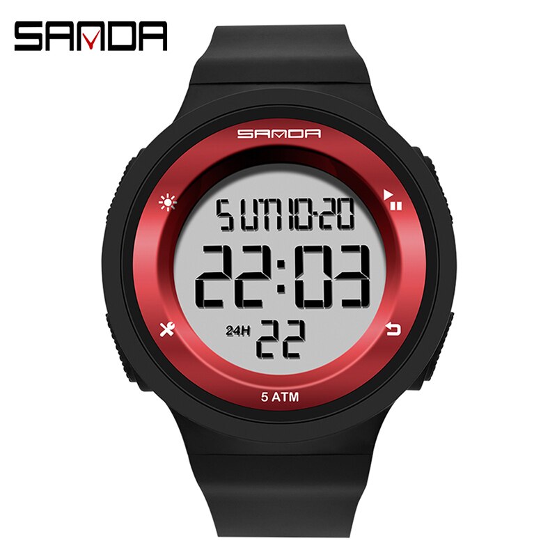 Digitale dameshorloges, jongens, meisjes, studenten, led siliconen horloge, roze, mooie digitale dameshorloges, alarm, vrouwelijke relogio: Zwart rood