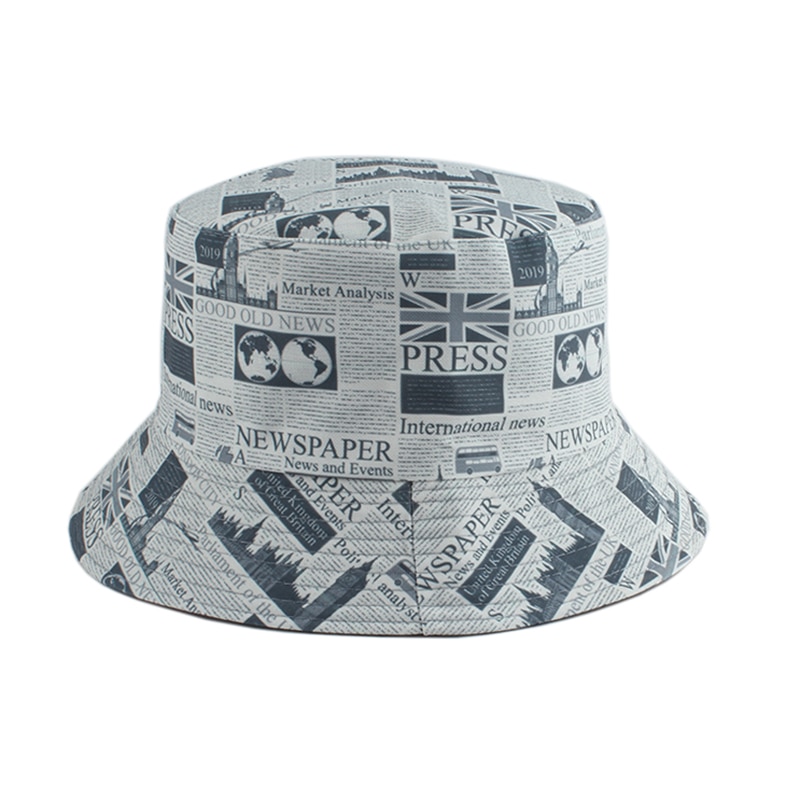 Sombrero de pescador con estampado de periódico para hombre y mujer, gorra Reversible de playa, Estilo Vintage, para verano