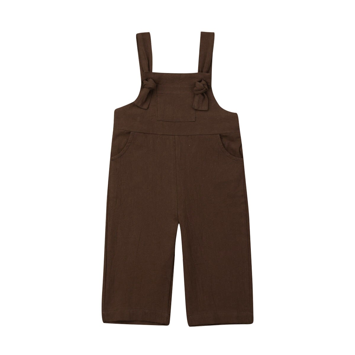 Toddler kid baby piger sommer overalls knude strappy ensfarvet linnebukser lange bukser tøj 1-6t: Brun / 12m