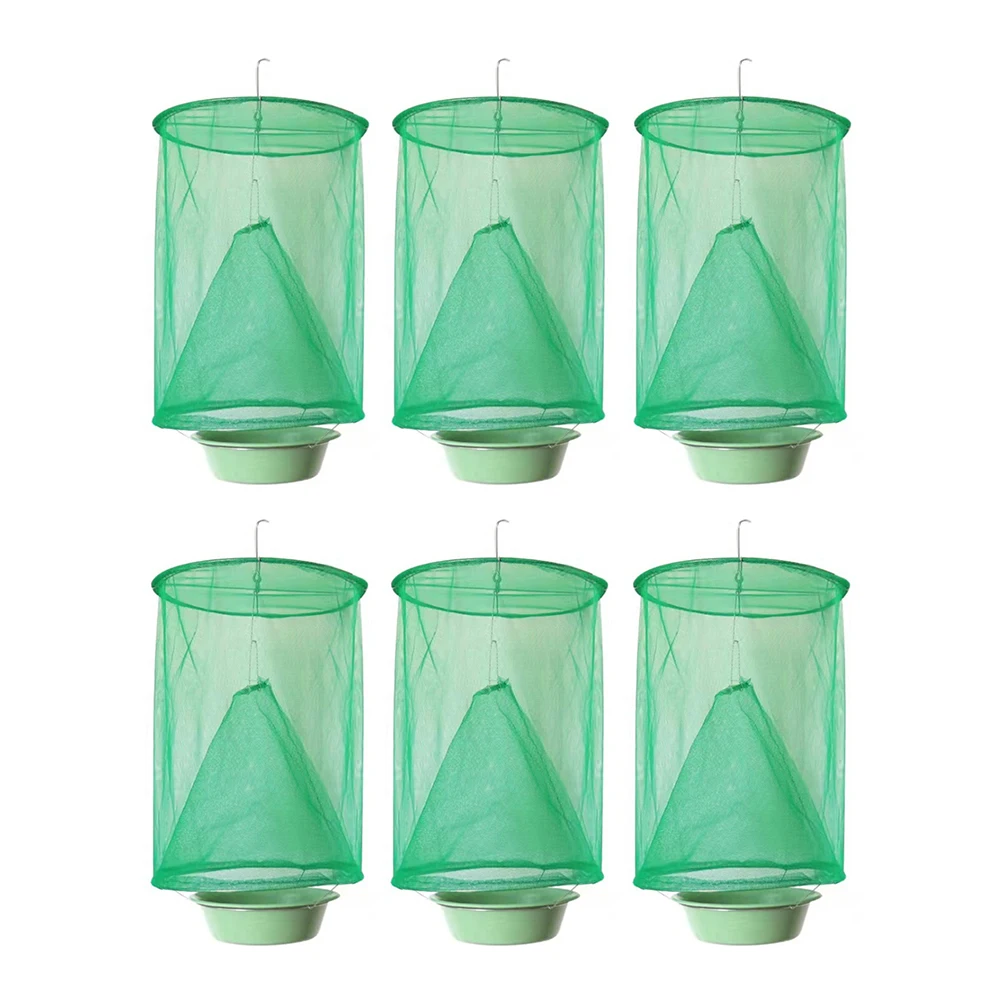 1/4/6/8PCS Fly Catcher Killer Pest Control Reusable Hanging Fly Trap Flytrap Cage Net Traps Outdoor Garden Hanging Flycatcher: light green