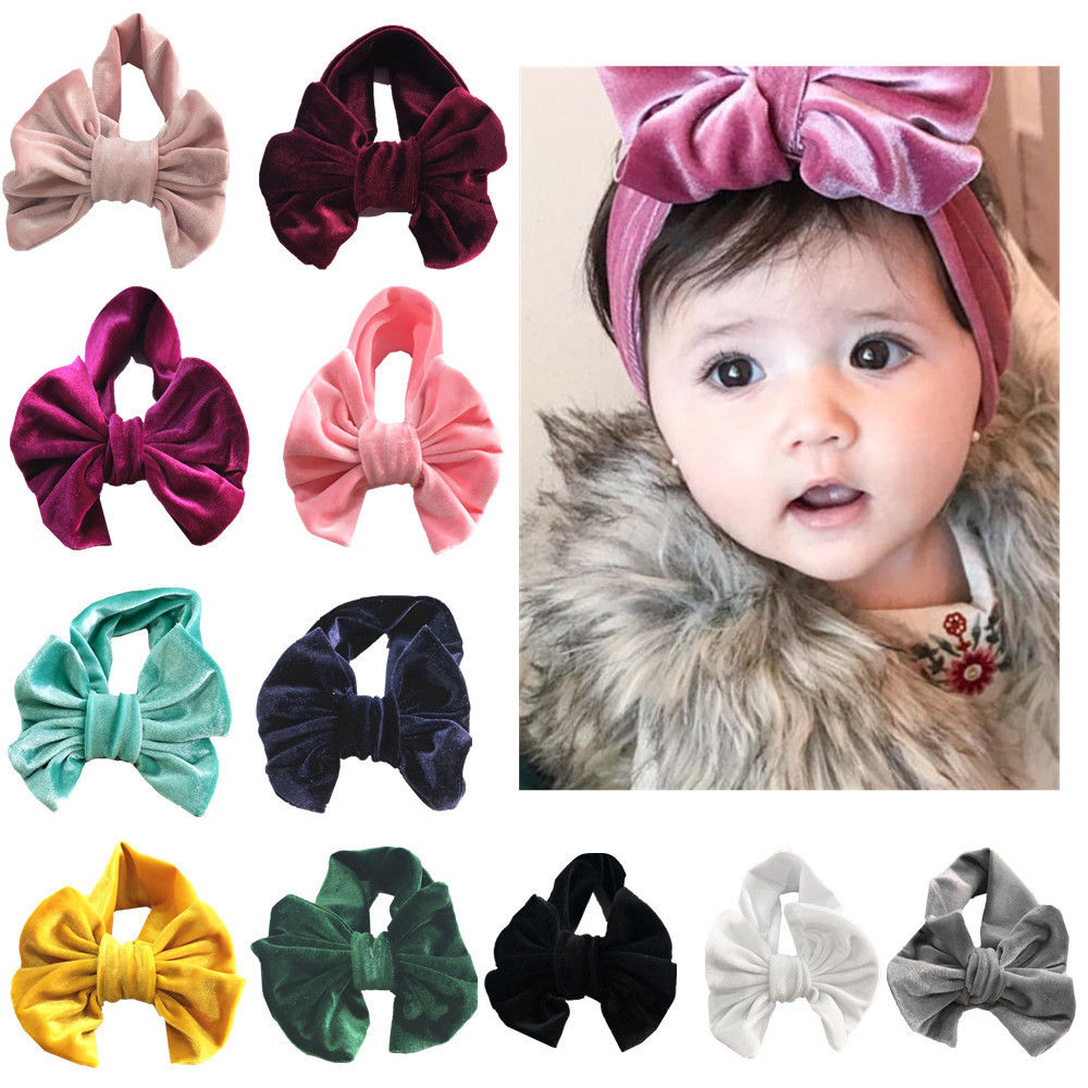 Peuter kinderen babymeisje gouden fluwelen hoofdband effen stof strik tulband knoop hoofdband haarband stretch meisjes hoofdbanden 3-12m