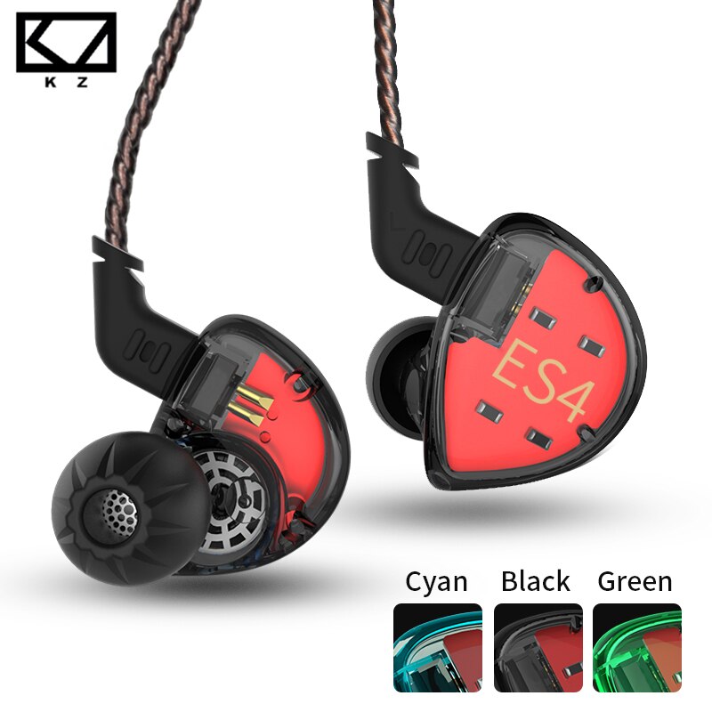 Kz  es4 in ohrhörer-monitor-headset mit dynamischen und armatur-treibern, hifi-bass, geräuschunterdrückung und ohrbügeln