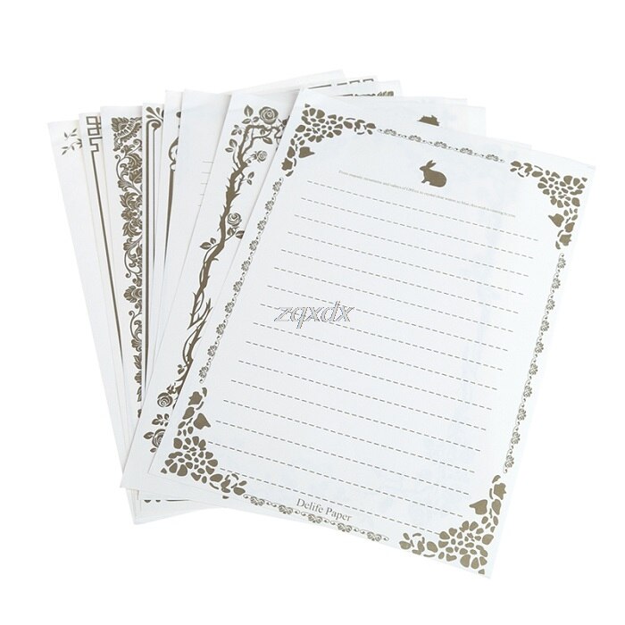 8 Sheets Vintage Retro Writing Stationery Paper Pad Note Letter Set: white