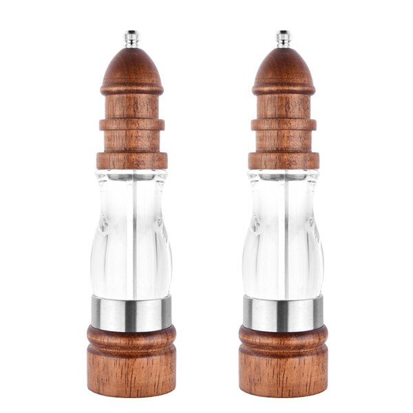 Antieke handmatige peper- en zoutmolen/massief hout + acryl kruidenmolen met keramische maalkern/keuken bbq molens: 2 stuks