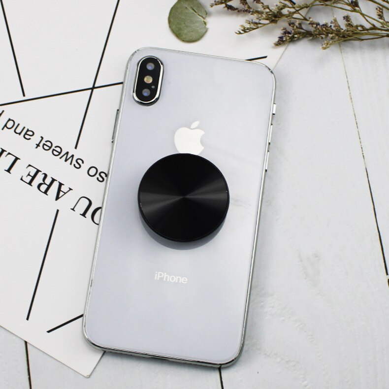 1 pçs placa de metal bolso redondo telefone móvel dobrável suporte de estiramento suporte do telefone suporte: folding black