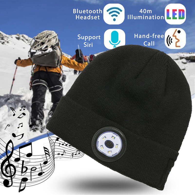 Bluetooth Musik Warme Mütze Hütte kabellos Kappe Headset Kopfhörer Lautsprecher Mic LED Drahtlose Anruf Nacht Laufen Ich bin Freien Beleuchtung