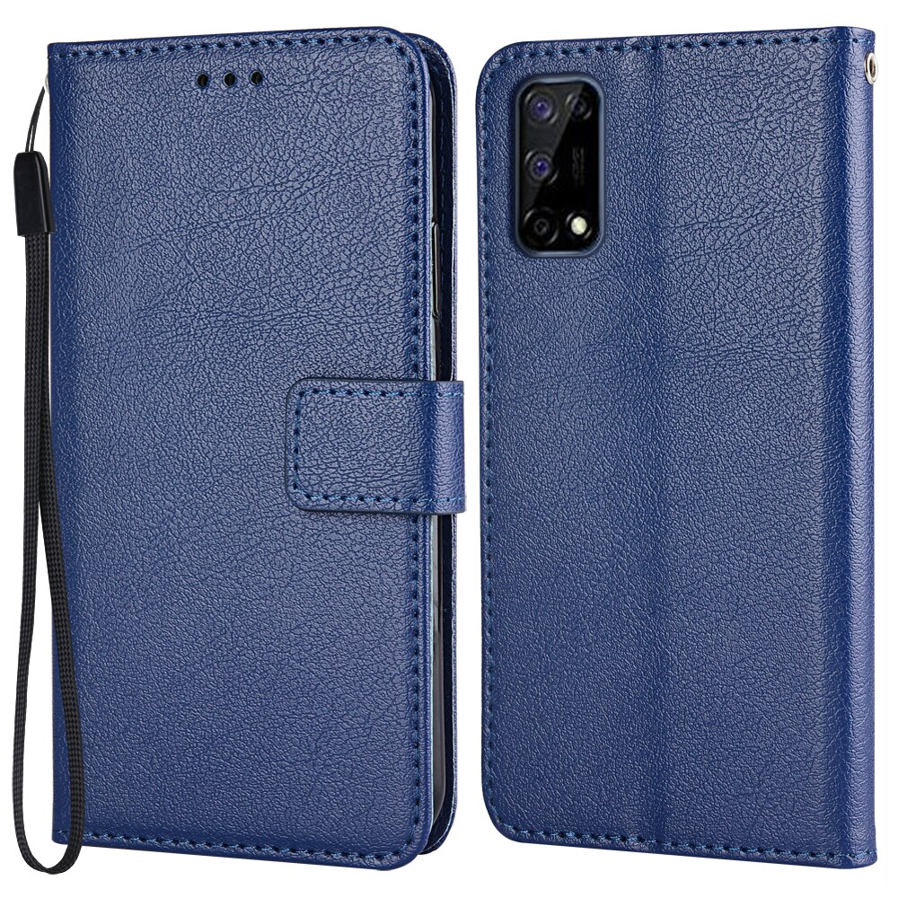 Flip Wallet Pu Leather Case Voor Realme 7 Pro RMX2170 Funda Stand Zakelijke Telefoon Holster Streep Bescherm Cover: K-wallet-Blue