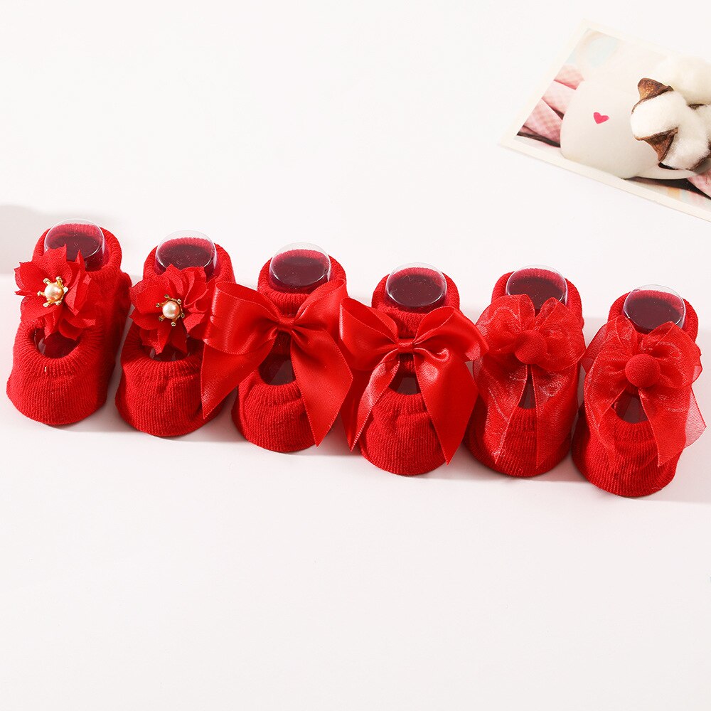 3 Paren/set 0-12Months Baby Sokken Leuke Kant Bloem Parels Crown Bows Antislip Pasgeboren Baby Meisje Sokken Katoen Prinses meisjes Sokken: 01