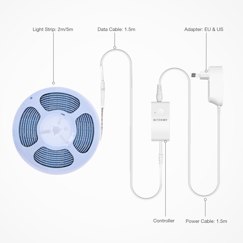 BlitzWolf BW-LT11 2 M/5 M Smart APP Controle RGBW LED Light Strip Kit of 1M Strip Licht extension Plus EU US Plug LED Strip Licht