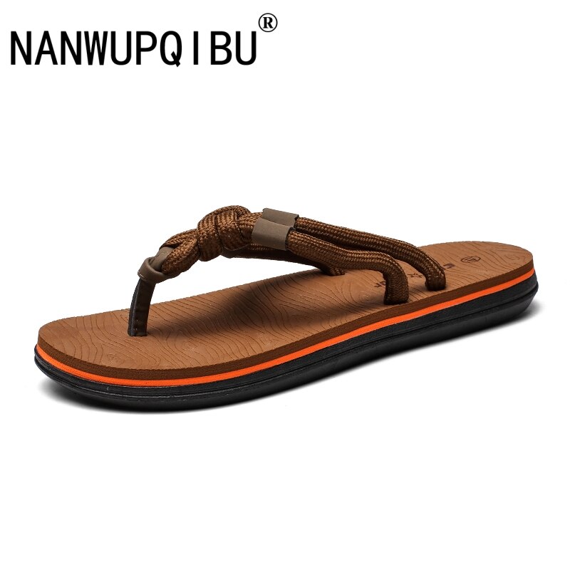 Tofflor flip flops män sommar coola män skor utomhus mjuka fritidsskor andas bekväma vävda tofflor män: Kaki / 10