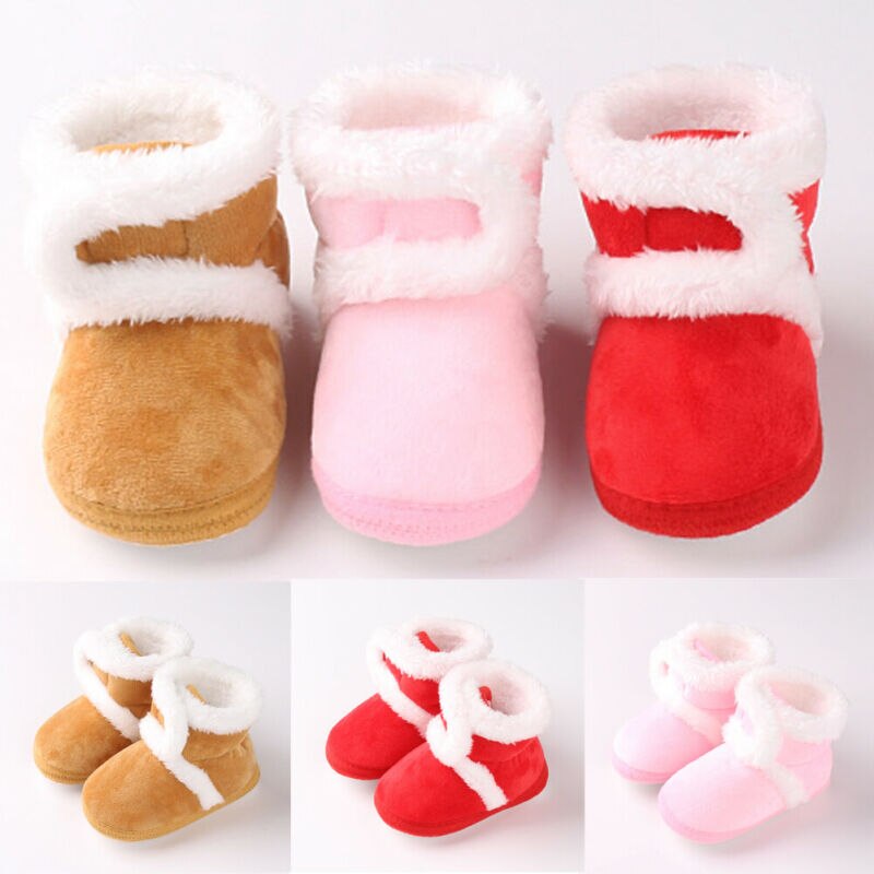 Newborn Baby Girl Toddler Winter Warm Fur Snow Boots Soft Sole Crib Shoes Booties Anti-slip Prewalker 0-18M