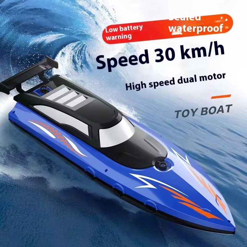 RC Boat with LED Lights, 2.4Ghz Full Size RC Boat, RC Boat for Pools and Lakes, 30 Minutes Run Time, Pool Toys: Blue