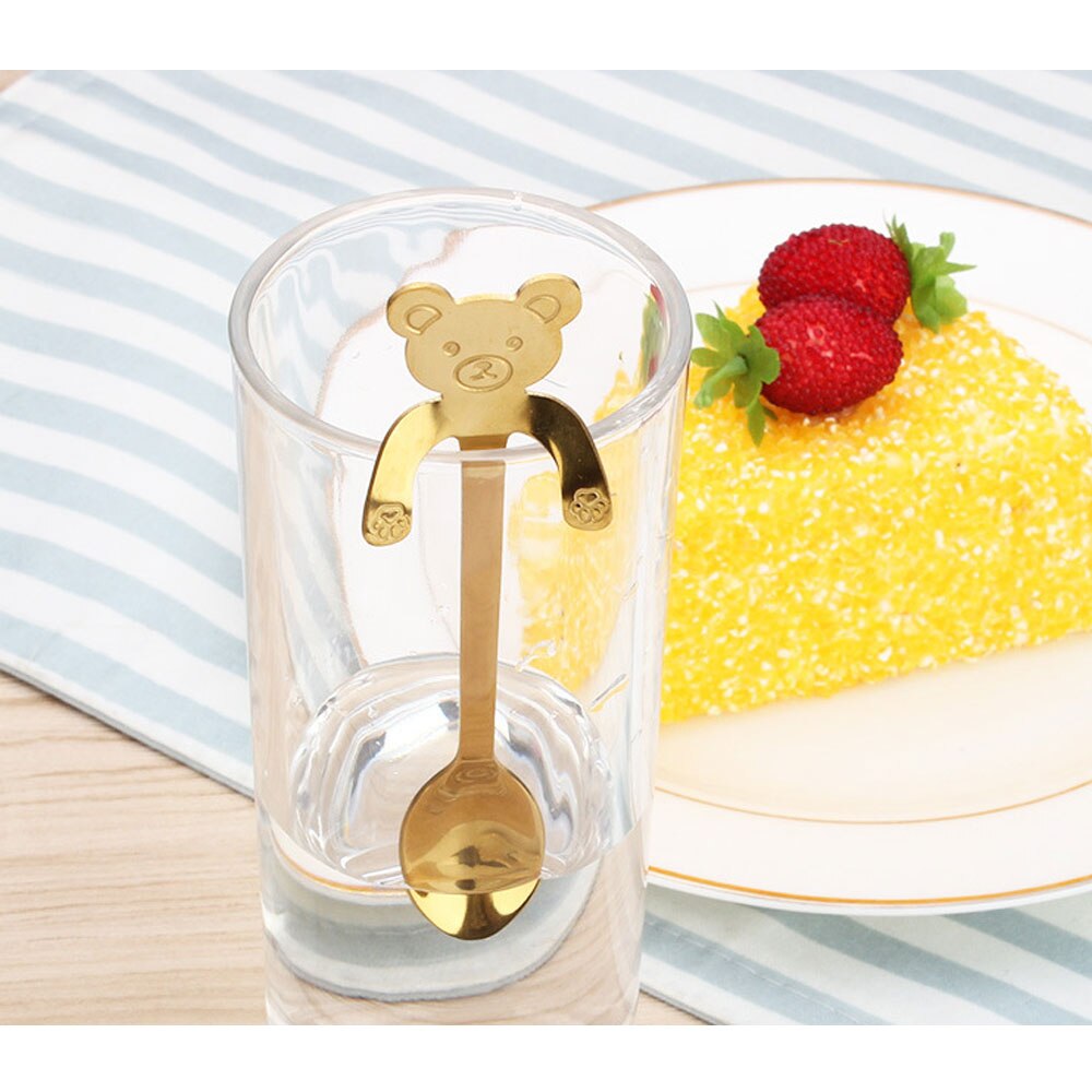 1pz mini Orso Gattino di Disegno in Acciaio Inox Caffè Tè dolce bere Miscelazione Frullato Cucchiaio Da Tavola