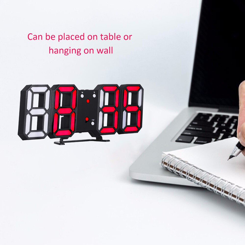 3D LED Digital Clock Glowing Night Mode Brightness Adjustable Electronic Table Clock 24/12 Hour Display Alarm Clock Wall Hanging