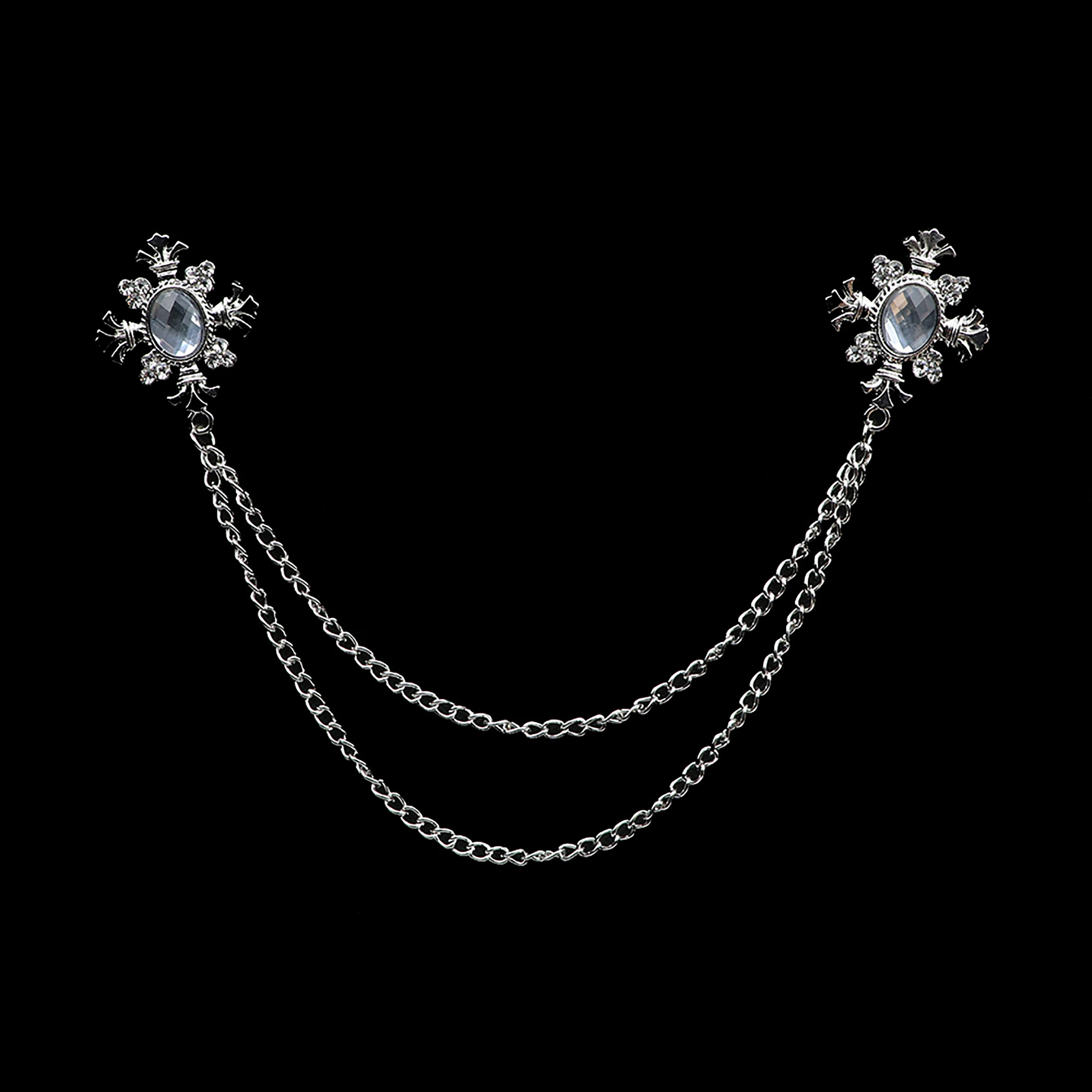 Broche de borla de caballero a la para hombre, traje, camisa, cuello, cadena cruzada de cristal, Pin de solapa, accesorios de boda Retro con diamantes de imitación