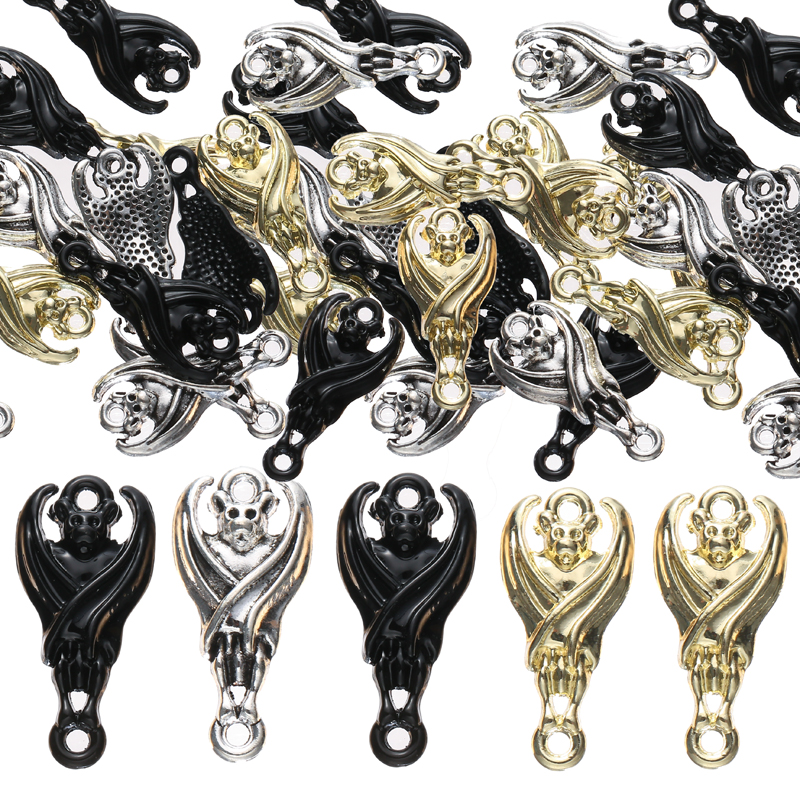 10 unids/lote de dijes de murciélago de Color dorado y negro, conector colgante, pendientes DIY, pulsera, collar para accesorios de fabricación de joyas