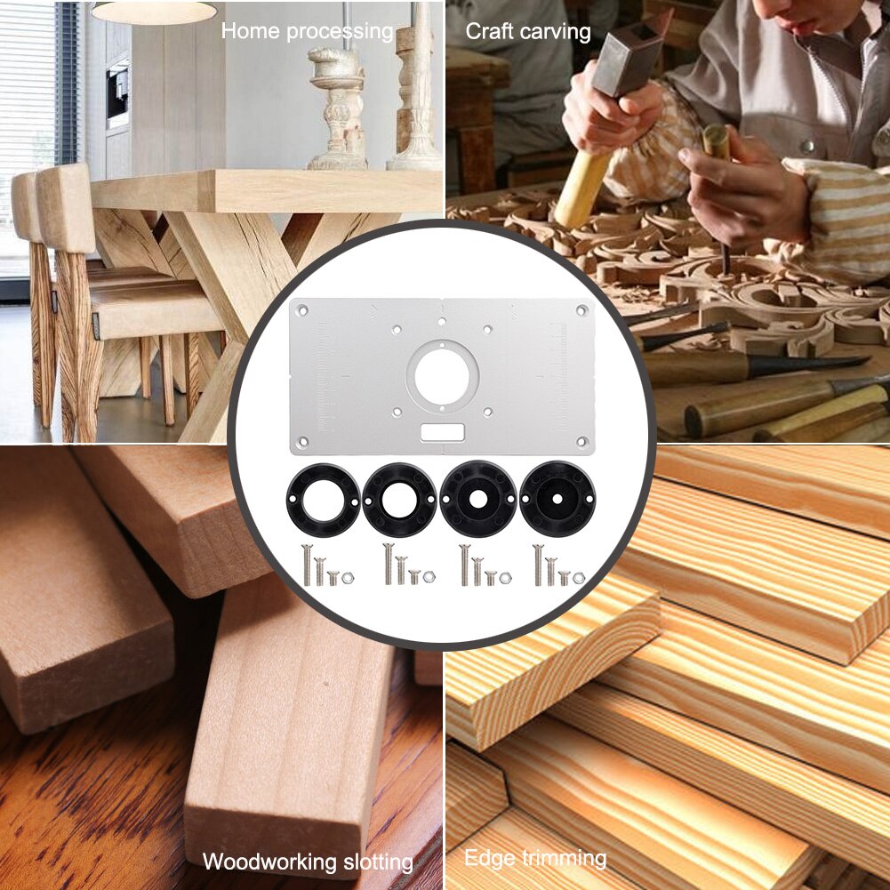 Router Table Insert Plate with 4 Rings Screws for Wood Working Benches Wood Router Trimmer Models Engraving Machine