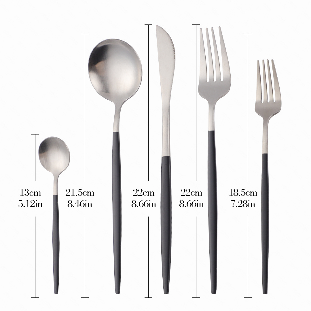 5Pcs Set Frosted Black Silver Combination Dinnerware Sets Stainless Steel Forks Knives Spoons Tableware Set Cutlery