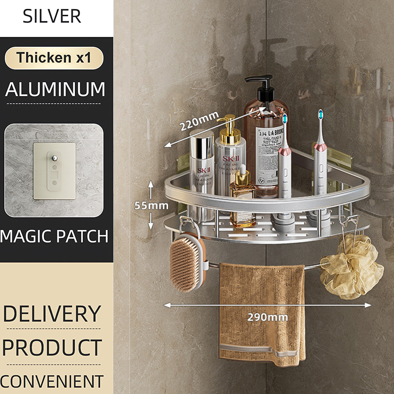 Bathroom Shower Corner Shelf Rack Shower Gel Bottles Facial Cleanser Holder Bath Triangular Adhesive Shower Caddy Basket Shelves: Clear