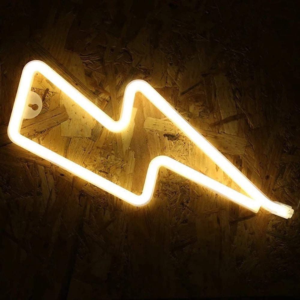Neon Signs Lightning Battery Operated and USB Powered Warm White Art LED Decorative Lights Wall Decor for Living Room Office