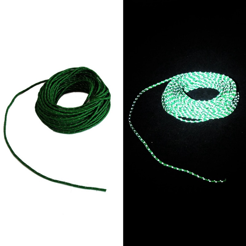 Cuerda fluorescente para tienda de campaña, cuerda de nailon de poliéster que brilla en la noche, para encuadernar, accesorios de acampada al aire libre, senderismo, accesorio para exteriores, 15M