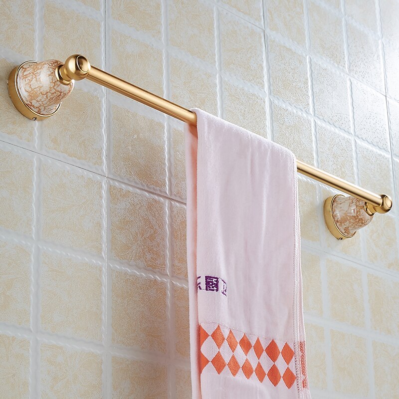 Enkele handdoekhouder, handdoekrekruimte van aluminium en keramiek, enkele handdoekhouder van goudkleurig metaal