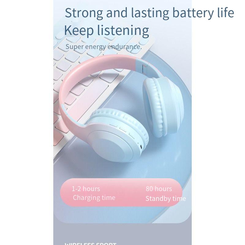 Casque Bluetooth de dessin animé mignon avec écouteurs de sport pliables antibruit, batterie ultra longue durée de vie et utilisation universelle