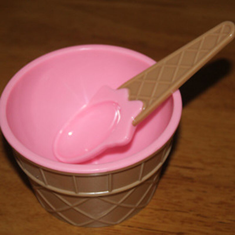 Baby Kids Ice Cream Cup Spoon Set Durable ICE Cream Cup KIds Couples Tubs Lovely Dessert Cup: Pink