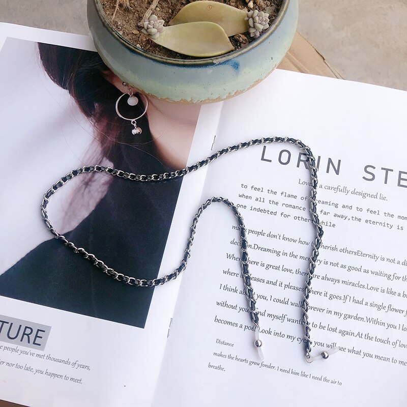 Cadena colgante de PU para gafas, cordón largo para gafas de sol, cadena para el cuello, joyería de: Plata