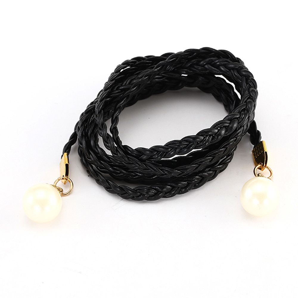 40-Women Handmade Braided Waistband for Dress Rose Flower Tassel Self-Tie Thin Ceinture Femme Waist Rope Chain: Black 
