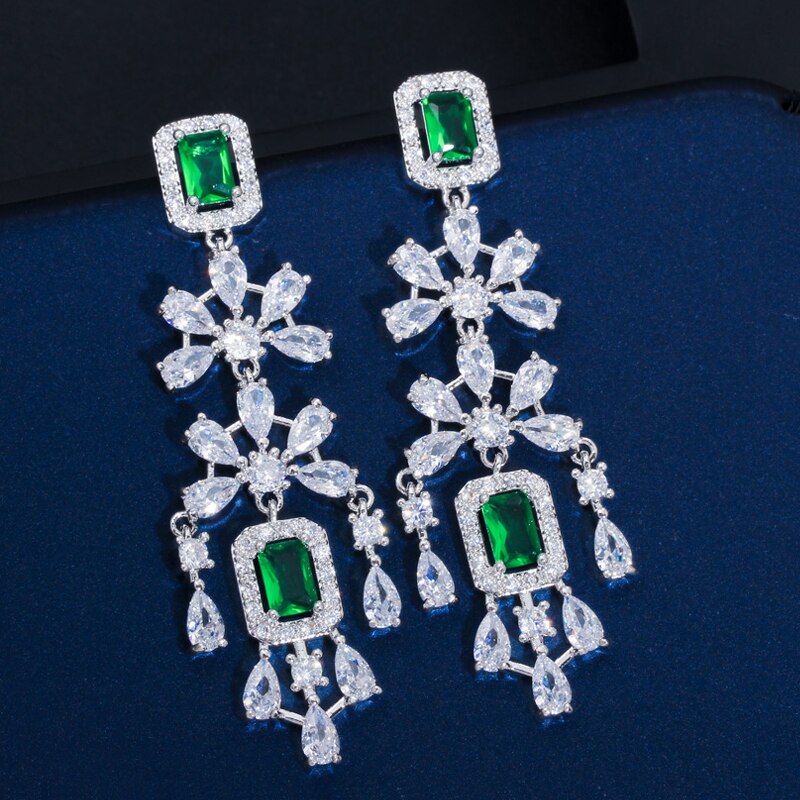 Beakeen-boucles d'oreilles et colliers en zircone cubique vert, grands ensembles de bijoux de mariée de dubaï, accessoires de mariage, JS207