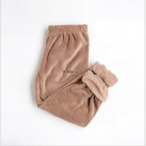 Pyjama en molleton de corail pour femmes, pantalon chauffant thermique, ample, Simple, Chic, loisirs, fourrure, , automne et hiver: cocoa