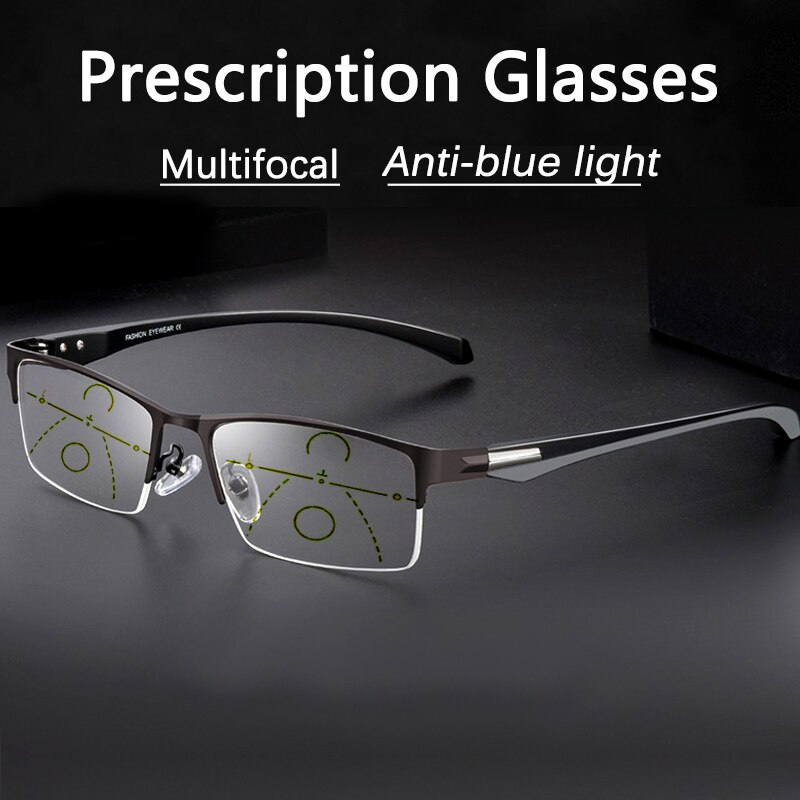 smart photochromic Multifocal Reading Glasses Men Women Progressive Bifocal Anti Blue Ray Metal Half Frame Presbyopic Eyewears 1