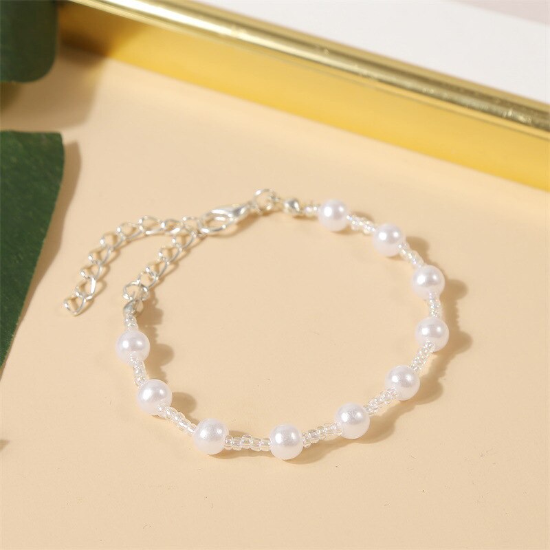 Einstellbare Weiß Imitation Perle Perlen Armband Frauen Handgemachten Charme Armband Damen Schmuck: 1