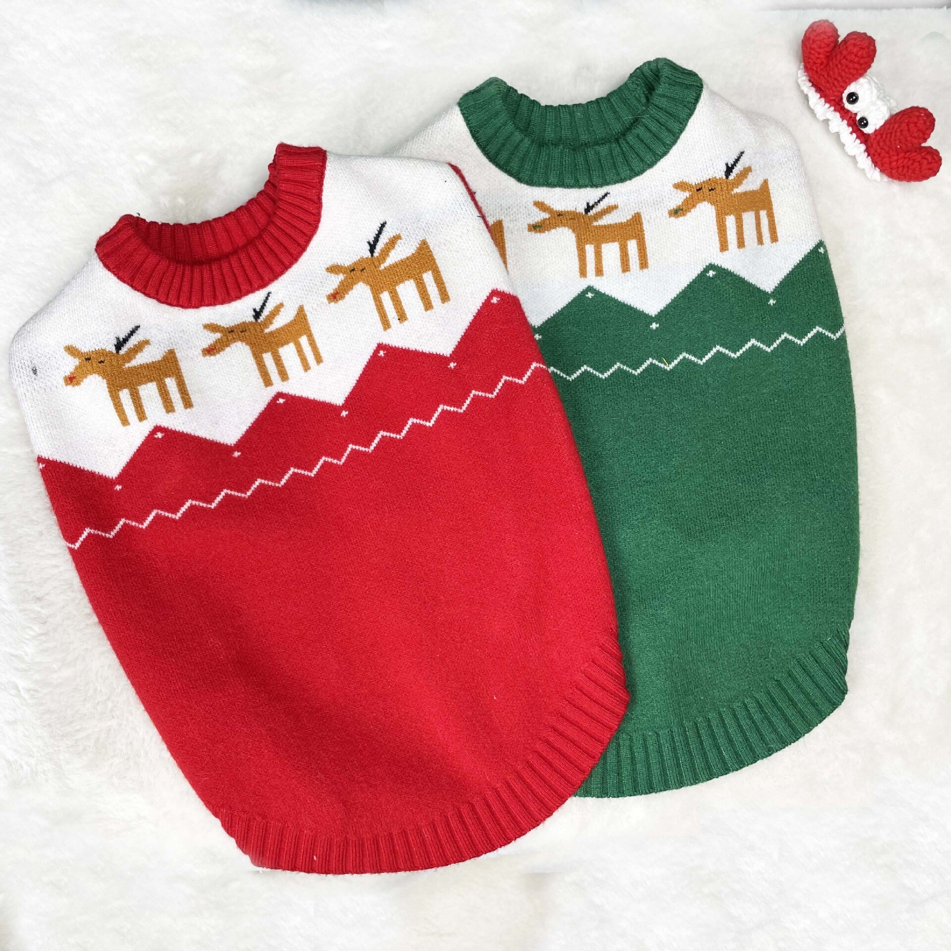 Pet Dog Cat Christmas Red & Green Sweater Jumper Clothes Winter Warm Puppy Hoodie for Small Medium Dogs Schnauzer Jacket Coat