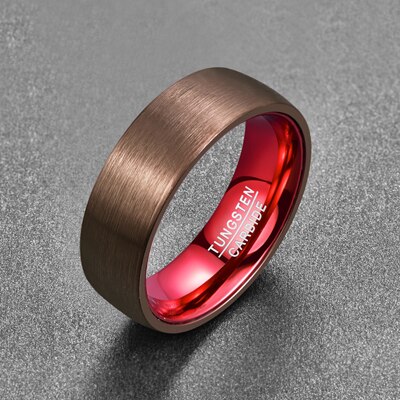 NUNCAD 8mm Tungsten Carbide Ring Plated Brown Red Dome Tungsten Ring Engagement Wedding Brands Mens Rings Comfort Fit T101R: 10