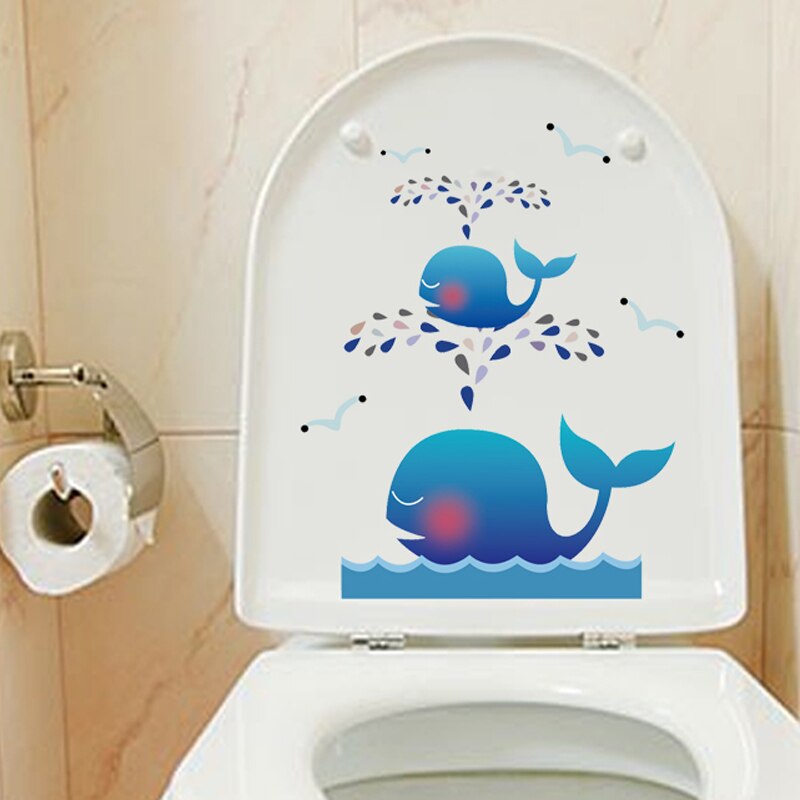 Cartoon cute whale wall stickers living room cupboard Home Decor kids room Decal waterproof Removable toilet stickers decoration