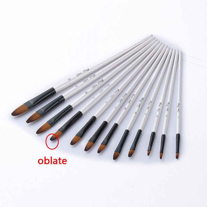 12pcs/set Artist Paint Brushes Set Acrylic Oil Watercolour Painting Craft Art Model Paint By Number Pen Brushes: White oblate