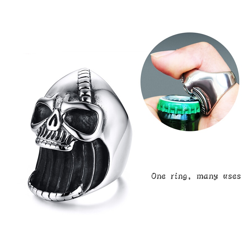 Anillo de los hombres punk anillo de acero inoxidable hombre cráneo sacacorchos accesorios para hombres, joyería geométrica anillos rock punk joyas de estilo