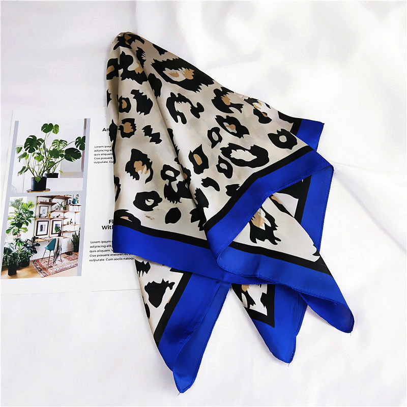 Nueva leopardo patrón cuadrado de seda pañoleta bufanda accesorios para el cuello de las mujeres de impresión de bufandas bolsa abrigo de mango bufanda: Blue