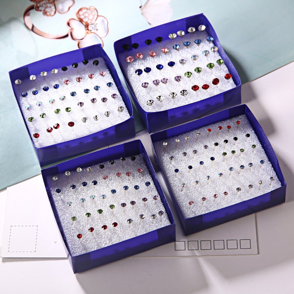 20 Paar/set Vrouwen Girl Rhinestone Crystal Ear Stud Oorbellen Gemengde Stijlen Ronde Kleine Oorbellen Sets Partij Sieraden 2 3 4 5Mm