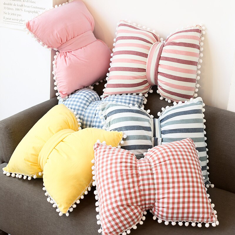 Boog Kussen Voor Stoel Home Decor Roze Grijs Cartoon Getuft Kussen Rugleuning Kussen Studenten Kinderen Meisjes Bureaustoel Kussen