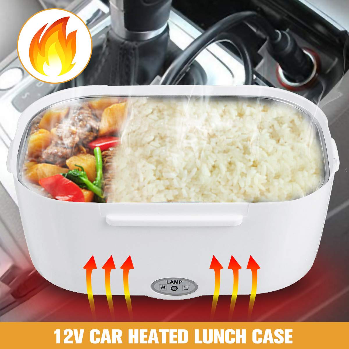 12V 110V 220V Electric Heated Lunch Box Food Warmer Container Thermostat Stainless Steel Rice Cooker Dinnerware Set For Car Home