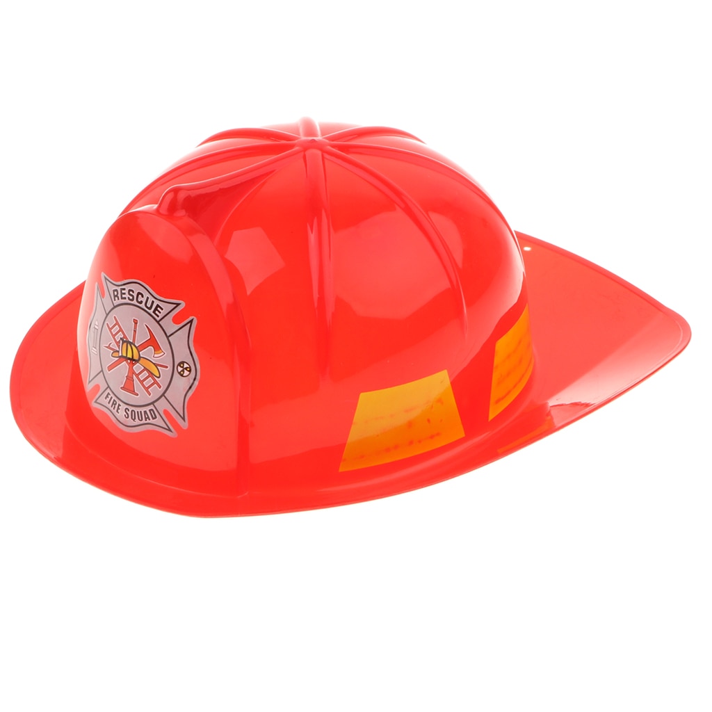 Kids Fireman Chief Safety Helmet Firefighter Hat Role Play Toy Fancy Dress Accessories – Red