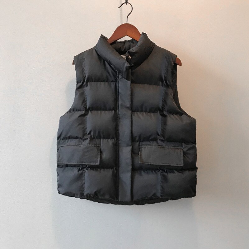 Kvinder vintervest frakkestativ krave kvinder chic bomuldsvest varme toppe vest chaleco mujer gilet casaco feminino: Sort / M